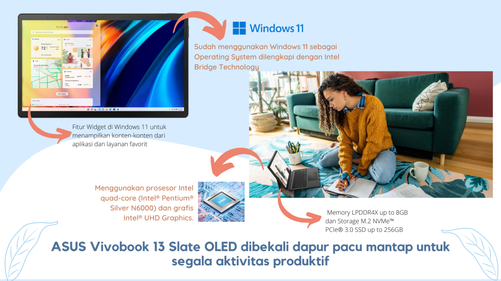 ASUS Vivobook 13 Slate OLED memiliki prosesor Intel Quad Core dengan sistem operasi Windows 11
