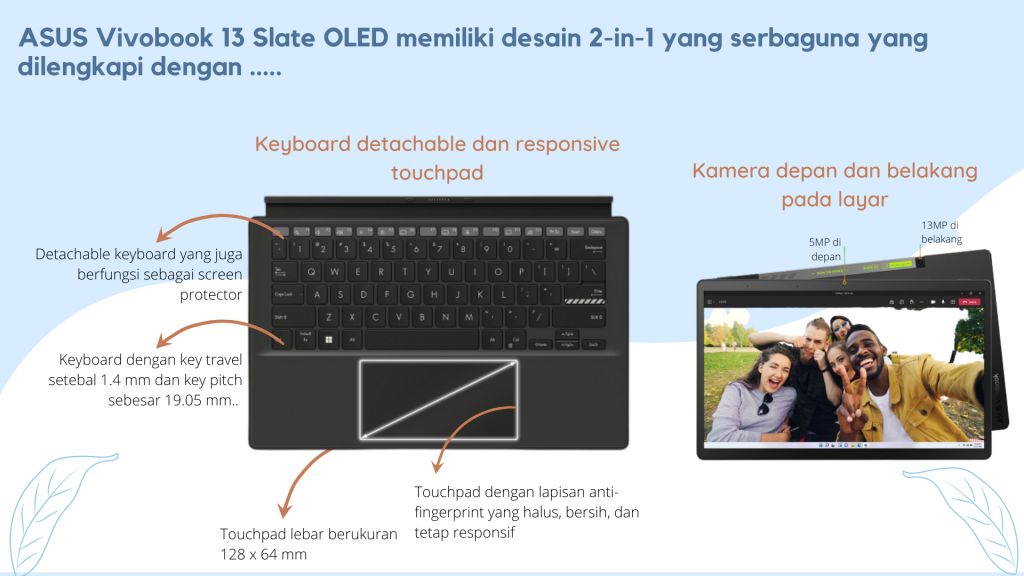 Keyboard detachable pada ASUS Vivobook 13 Slate OLED membuatnya bisa jadi laptop maupun tablet